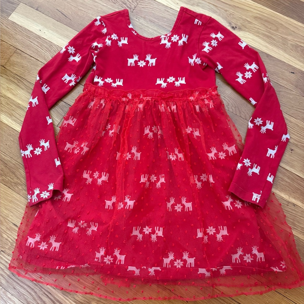 Hanna Andersson Girls’ 120/6-7 Holiday Reindeer Tulle Dress